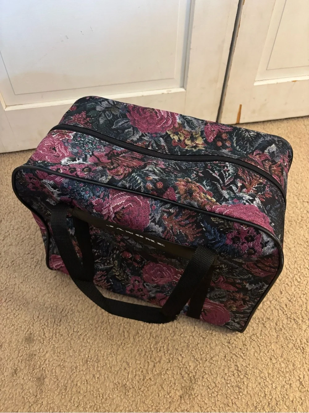 Floral Tapestry Sewing Machine Bag - Black with Pink Floral
